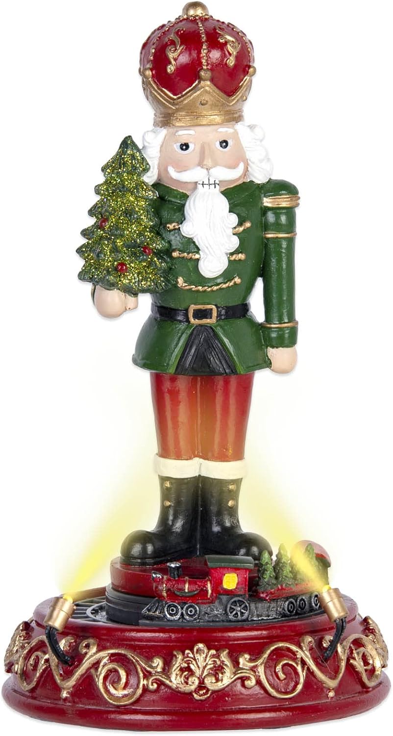 Nutcrackers - YOIUBASIA Nutcracker Figure and Rolling Train Collectible, Christmas Figurine with LED Light and Music, 7.87 Inches