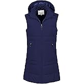 Chrisuno Women's Long Warm Puffer Vest Fleece Sleeveless Vests Waterproof Outerwear With Removable Hood
