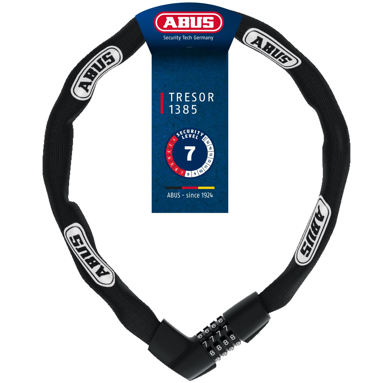 ABUS chain lock Tresor 1385 - Combination lock made of hardened steel - 7 mm strong square chain - ABUS security level 7 - 85 cm - Orange