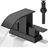 Hoimpro 3 Holes 4 Inch Bathroom Faucet,4" Centerset Vanity Waterfall Bathroom Sink Faucet 2 Hole Two Handles cUPC Supply Hoses Pop Up Drain Matte Black