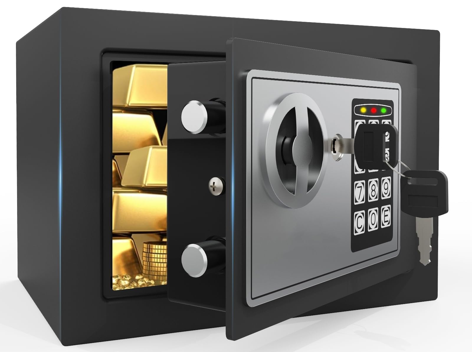 Photo 1 of PATRON Small Safe Box for Money with Code and Keys?Solid Mini Safe for Kids with Digital Electronic Security Keypad for Home Office Hotel,Personal Money Safes for Cash,0.236 Cuft (Black)