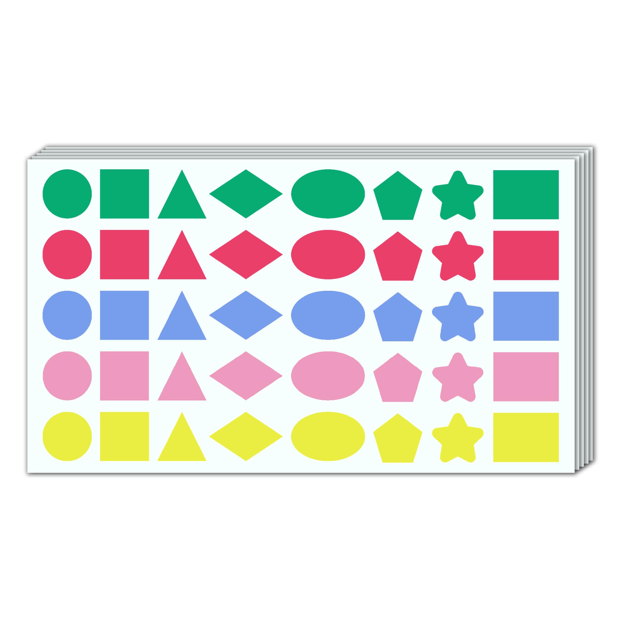 1000 Pieces, 2 cm - Coloured Shape Stickers, Colour Coded Sticky Labels - 8 Shapes, 5 Colours
