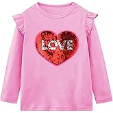 Mrocioa Valentine's Festival Shirt for Girl Heart Flip Sequin Ruffle Tops Kids Long Sleeve Blouse for 2-8 Years