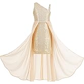 Ullicca Girls Sequin Dress One Shoulder Pageant Prom Dress for Birthday Formal