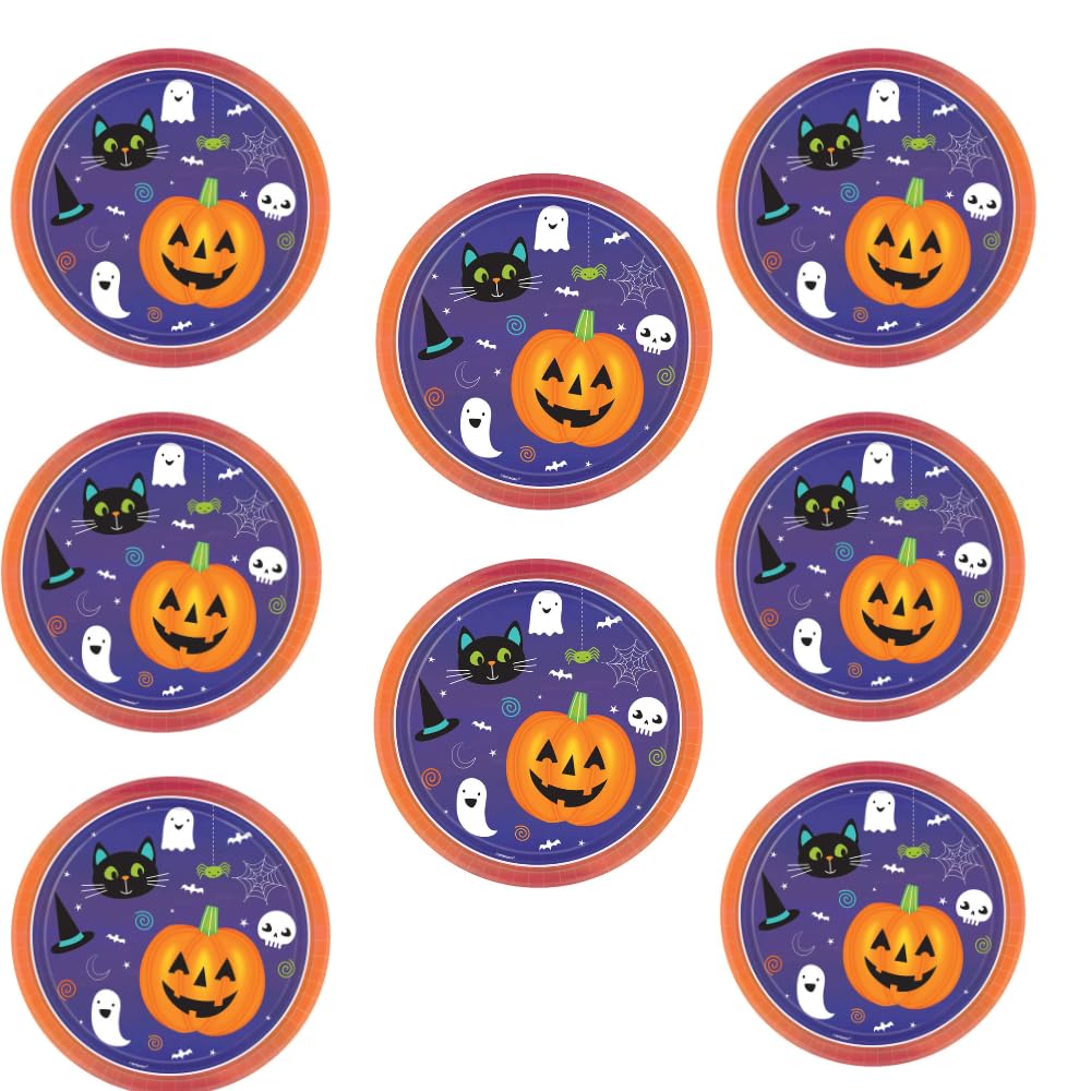 Amscan 9907443-66 - Hallo-ween Friends Paper Party Plates - 8 Pack