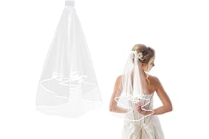 Amaxiu Short Wedding Bridal Veil with Comb, 2 Tier Tulle Bride Veil Elbow Length Wedding Veil Ribbon Edge 60-80cm/23-31in