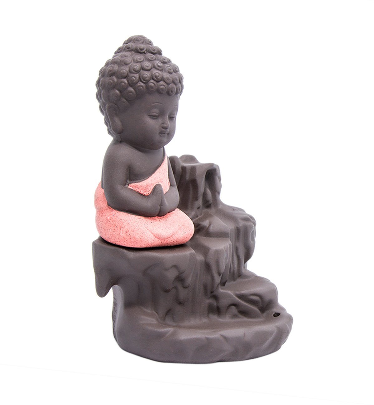 IN-001Red The Little Monk Waterfall Backflow Homemade Buddha Incense Burner Tower Cones Sticks Holder Ash Catcher