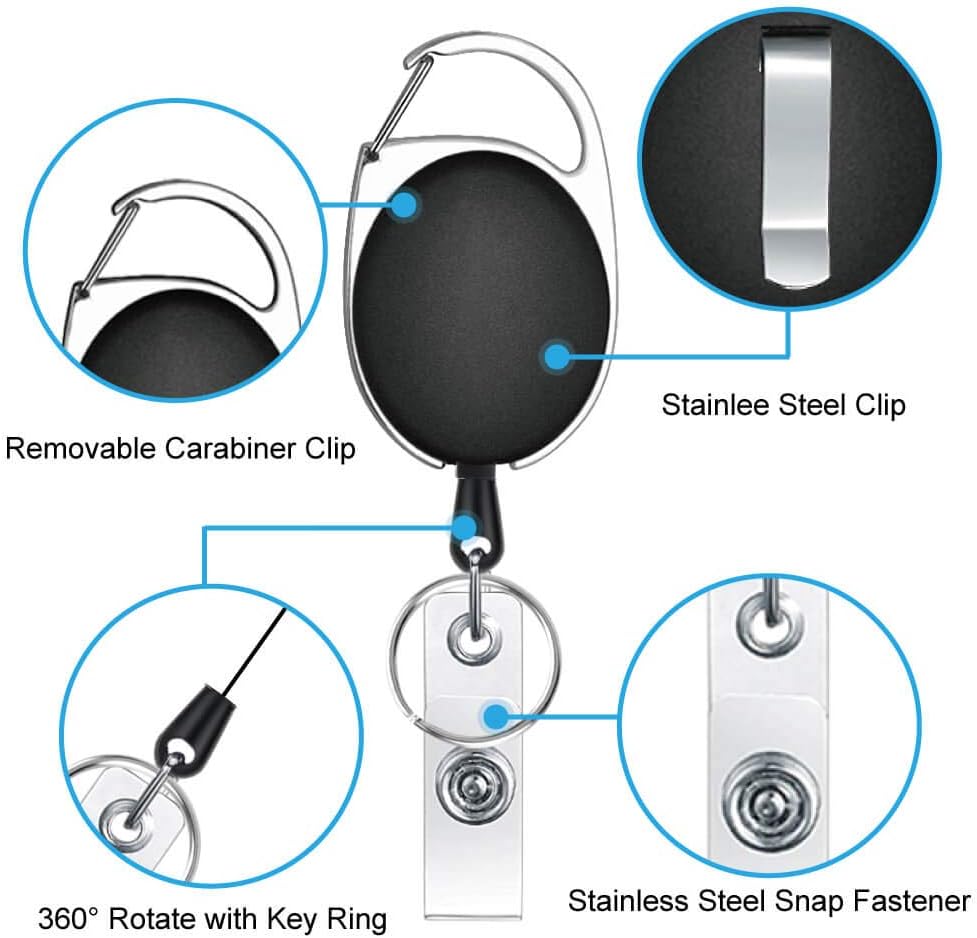 Selizo 6 Packs Retractable Badge Holder Badge Reel Carabiner ID Keychain with Clip, Assorted Color : Office Products