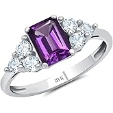 MAX + STONE 10k Gold Gemstone Rings for Women | Emerald Cut Birthstone Ring Anniversary Ring | Anti Tarnishing Cocktail Ring with Gift Box in Size 5 to 9