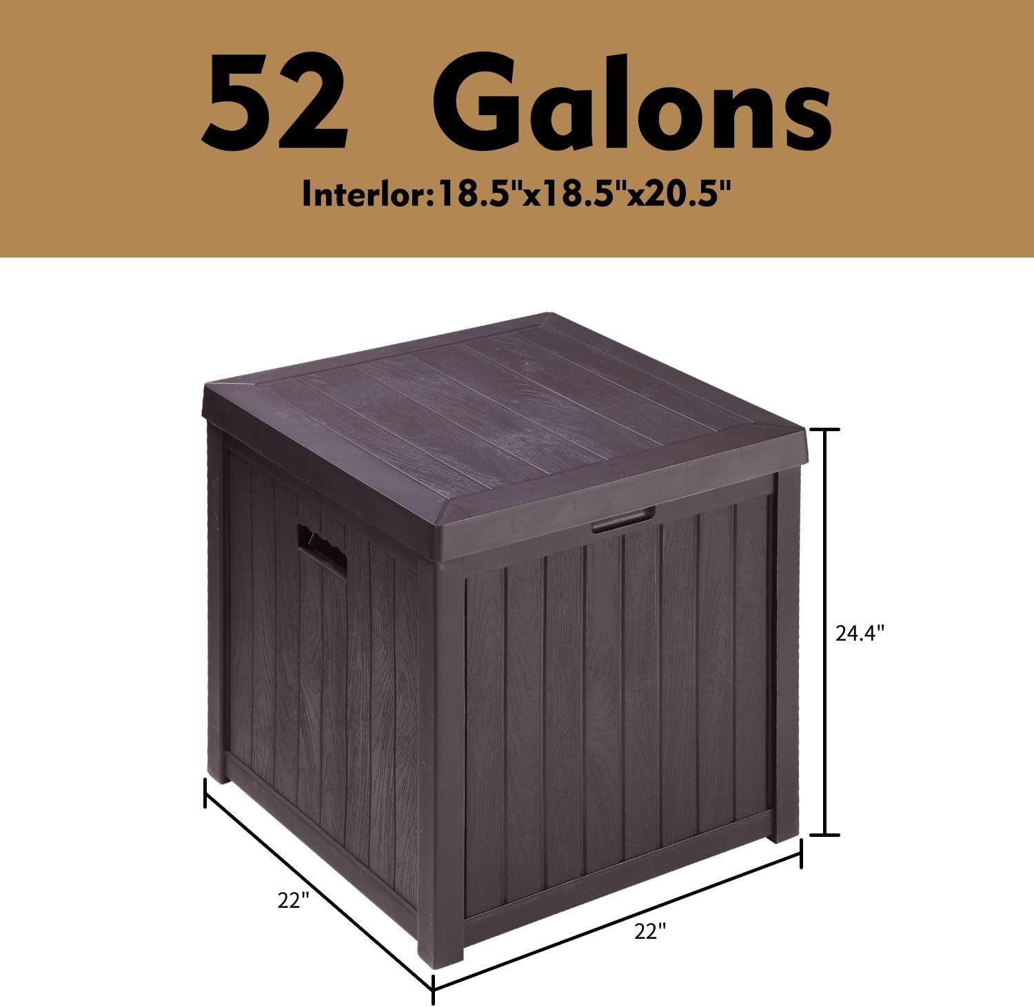 52 Gallon Small Deck Storage Box -Waterproof Outdoor Toy Storage Box – Perfect to Store Garden Tools and Pool Toys(Brown): Home Improvement