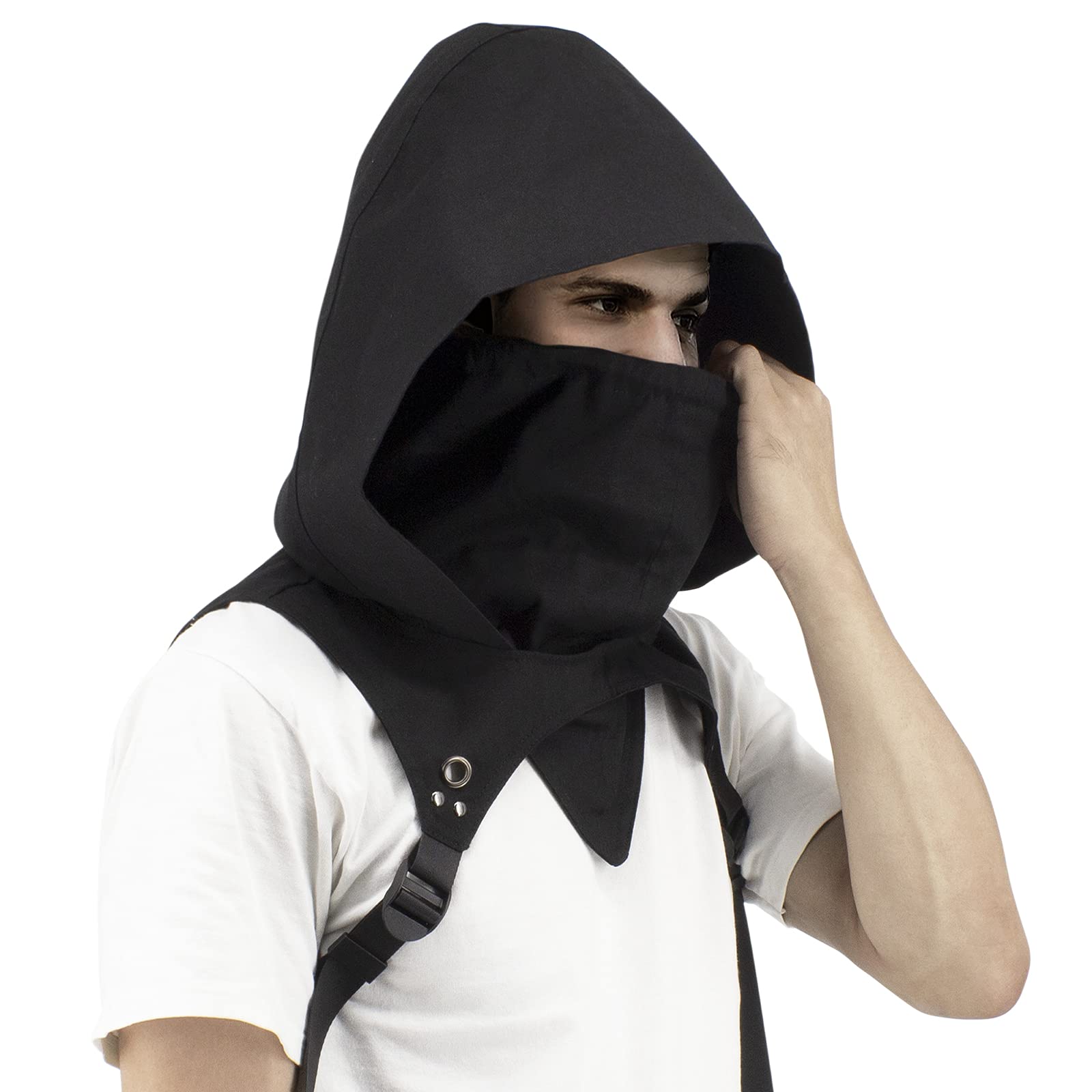 Photo 1 of DigitiZerArt Hood Scarf of Punk Rogue, Neck Warmer Hooded Cape Hat with Adjustable Arms, for Halloween Cosplay and Outdoor (Drawstring)