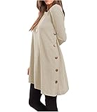 Fantastic Zone Women's Long Sleeve Casual Loose Scoop Neck Button Side Sweater Tunic Dress