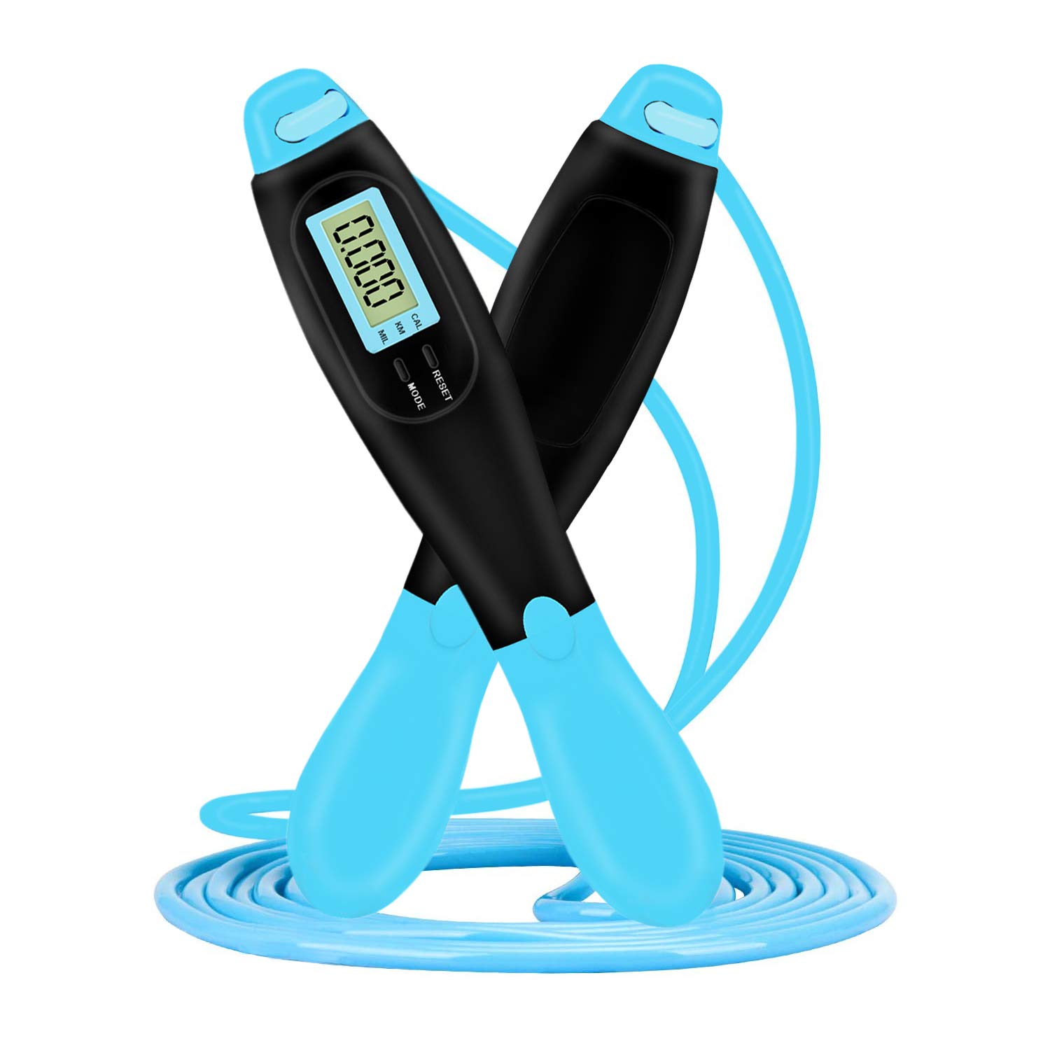 LXMTOU Skipping Rope with Counter 9999 Times for Adult Children Exercise Fitness Jump Rope for Kids Women Adjustable Length (Black&Blue)