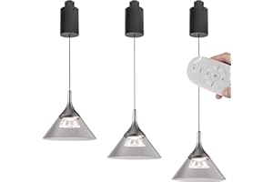 SKIVTGLAMP Adjustable Levitate Track Pendnat Light H-Type Retractable Lift Track Pendnat Light with Remote Control with Stepless Dimming Indoor Island Light Adjustable Wire Lamp,Black - 3 Pack