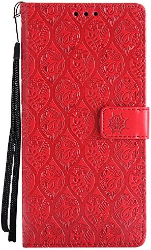 Xperia XA2 Ultra Case, EST Premium Vegan Leather Elegant Rattan Flower Floral Pattern Slim Flip Wallet Case with Wrist Strap for Sony Xperia XA2 Ultra, Red