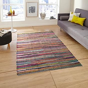 Eco friendly 100% recycled cotton colorful Chindi Area Rug - 5'x7'