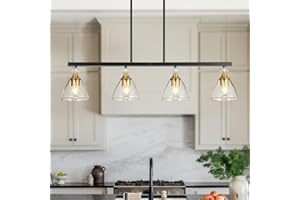 Zoaklighen Island Light for Kitchen,4-Light Matte Black and Gold Finish Kitchen Island Light with Clear Glass Shades for Dining Table, Kitchen Island, and Living Room