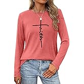Faith Shirts for Women Letter Printed Casual Long Sleeve Tee Top