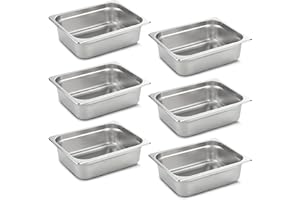 Aplancee 1/2 Hotel Pans 4 Inch Deep Stainless Steel Food Pan - Anti-Jam 6 Pack Steam Table Pan Set for Catering, Buffet Use, Kitchen Prep