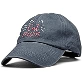 XQLZY Cat Mom Embroidery Adjustable Baseball Cap, Retro Cotton Hat for Men Women, Funny Mother's Day Christmas Birthday Gifts for Cat Mother Lover Pet Enthusiast, Baseball Hats for Fur Mom
