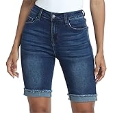WAYRUNZ Denim Shorts Women Mid Waisted Folded Hem Jean Shorts