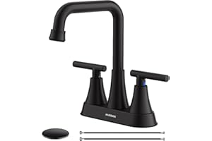 Matte Black Bathroom Sink Faucet, Hurran 4 inch Bathroom Faucets for Sink 3 Hole with Pop-up Drain and Supply Lines, Stainless Steel 2-Handle Centerset Faucet for Bathroom Sink Vanity RV Restroom