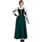 daizbella Medieval Renaissance Dress Set Holloween Retro Medieval Costume Elf Dress