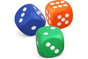 3" Large Foam Dice Set for Adults Kids, Square Dice for Stress Relief, Jumbo Soft Squeeze Dice with 6 Sided Number Dots for M