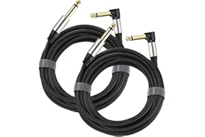 Adoerpai 2-Pack Guitar Cables 1/4 Inch 6.35mm Male to Male Jack Right Angle to Straight Nylon Braided TS Mono Instrument Cabl