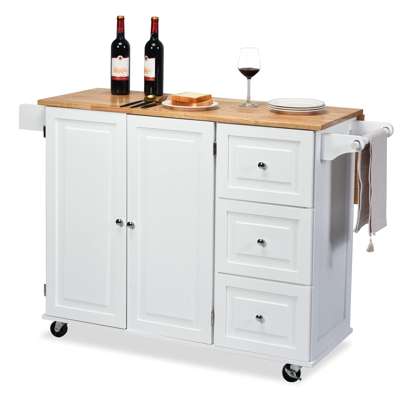 GLACER Kitchen Island Cart on Wheels, Rolling Kitchen Island with Drop