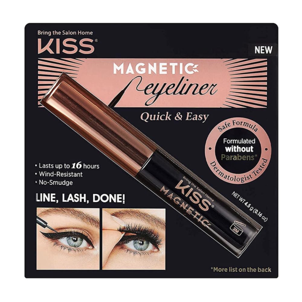 KISS Magnetic Lash Collection Magnetic Eyeliner, Black, Smudge Proof, Biotin Infused Magnetic Eyeliner with Precision Tip Brush