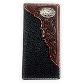 Western Premium Genuine Leather Tooled Men's Long Bifold Wallet premium cowboy wallets in 2 colors (Black Praying cowboy)