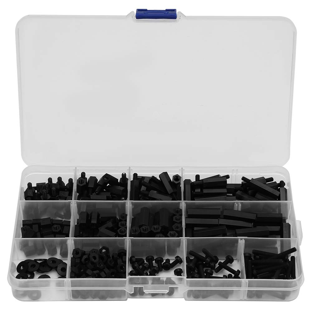 320pcs Spacers, M3 Black Nylon Hex Column Spacer Nut & Screw Sets with Plastic Box