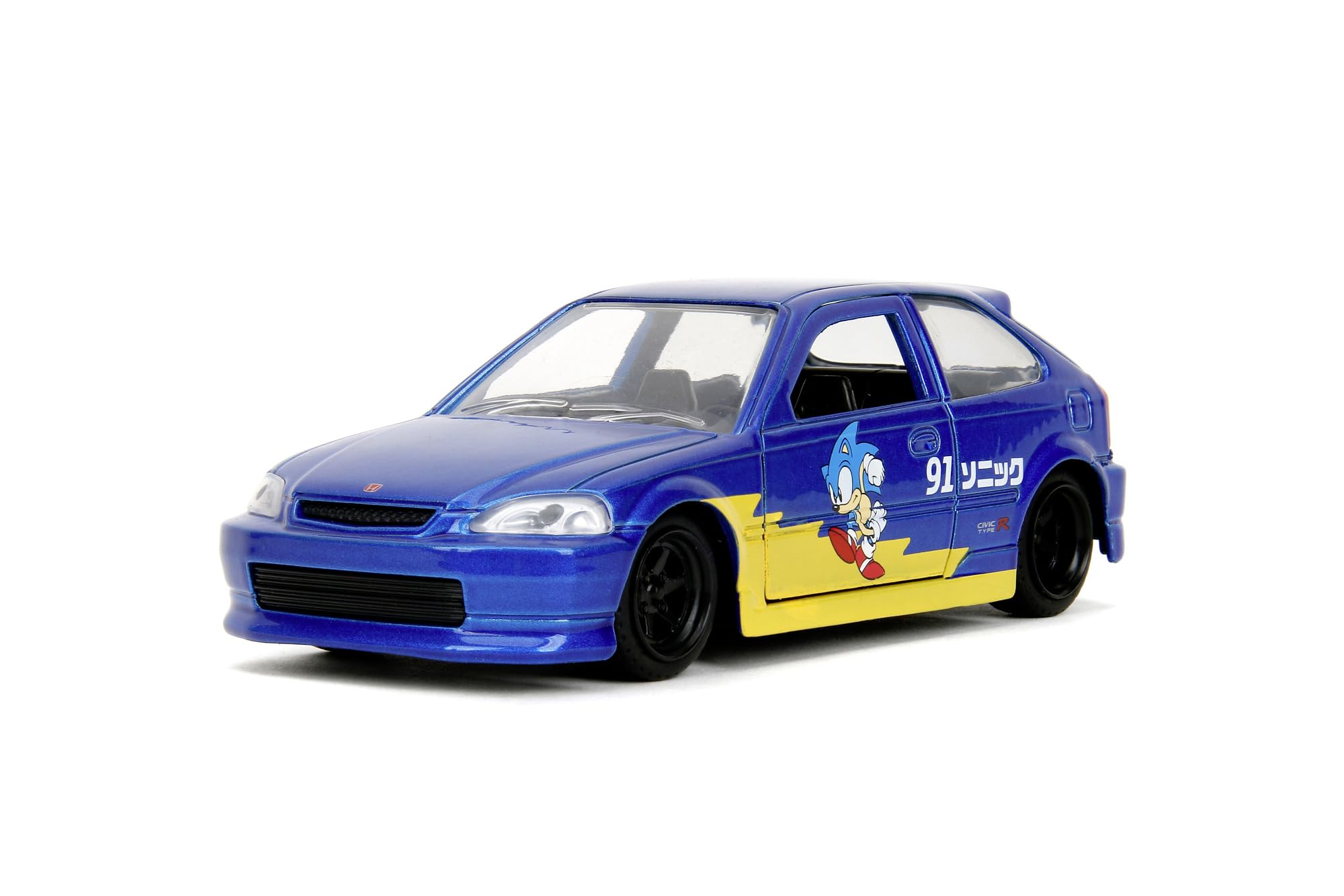 Jada Toys Sonic The Hedgehog Car Honda Civic Type-R 1997 (13.5 cm) - Metal Model Car with Doors to Open, Toy Vehicle for Fans and Children from 8 Years