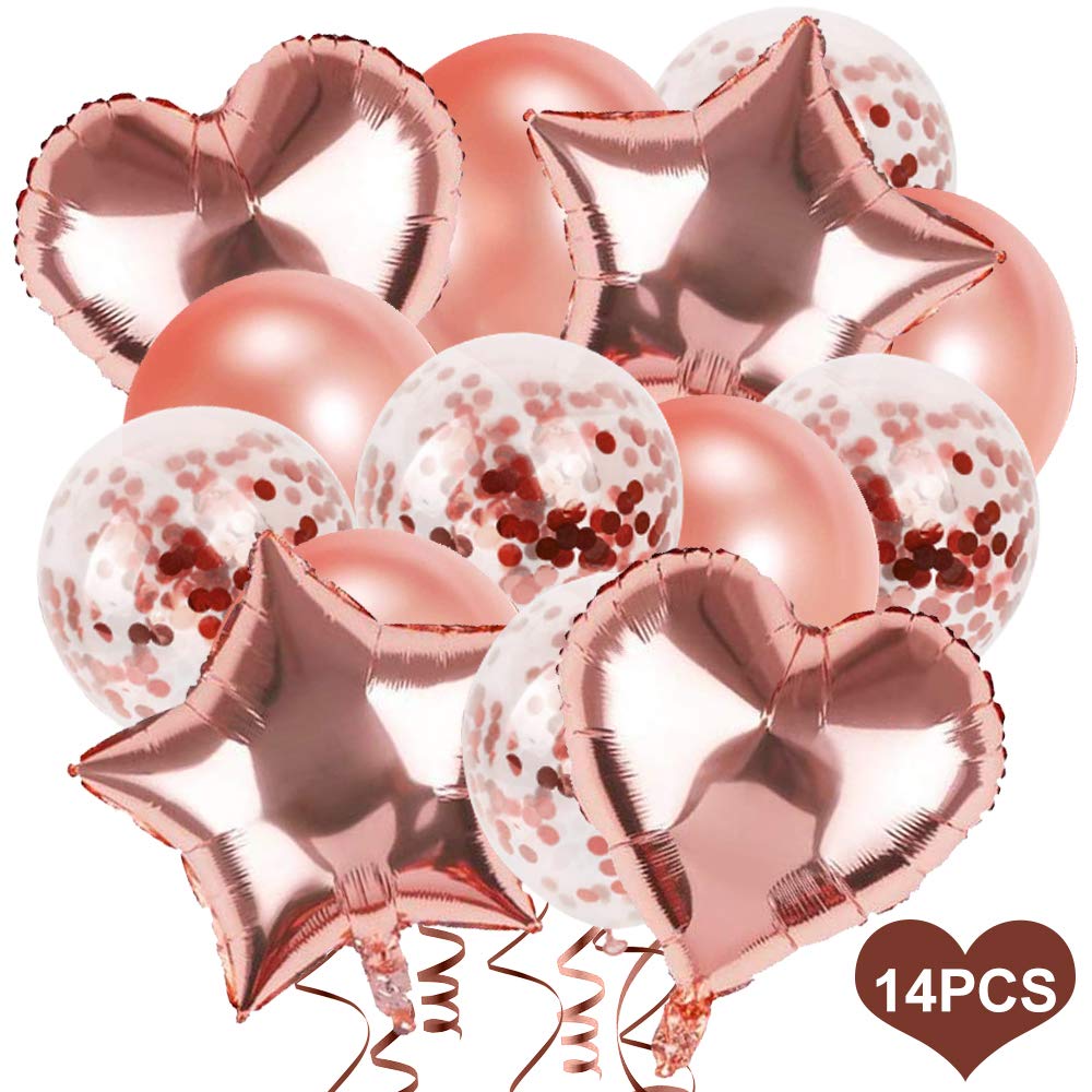 Rose Gold Balloons Set - 14pc Party Decorations: Latex & Foil Balloons for Birthdays, Weddings & More