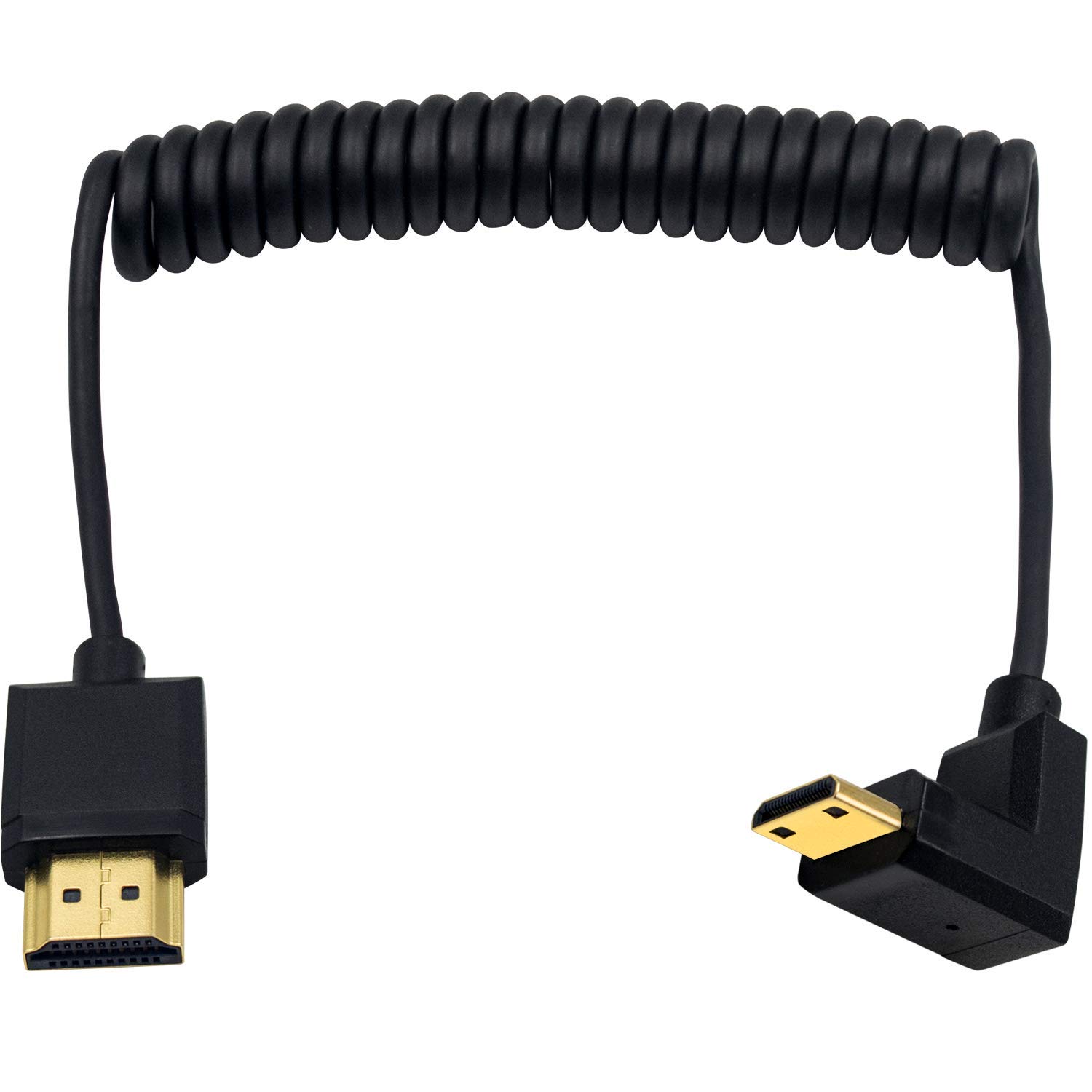 Duttek Mini HDMI to Standard HDMI Cable, Mini HDMI to HDMI Coiled Cable, Ultra-Thin HDMI Male to Mini HDMI Male Coiled Cable Support 4K Ultra HD, 1080p, 3D (HDMI 2.0) (1.2M/4FT) (Down Angle)