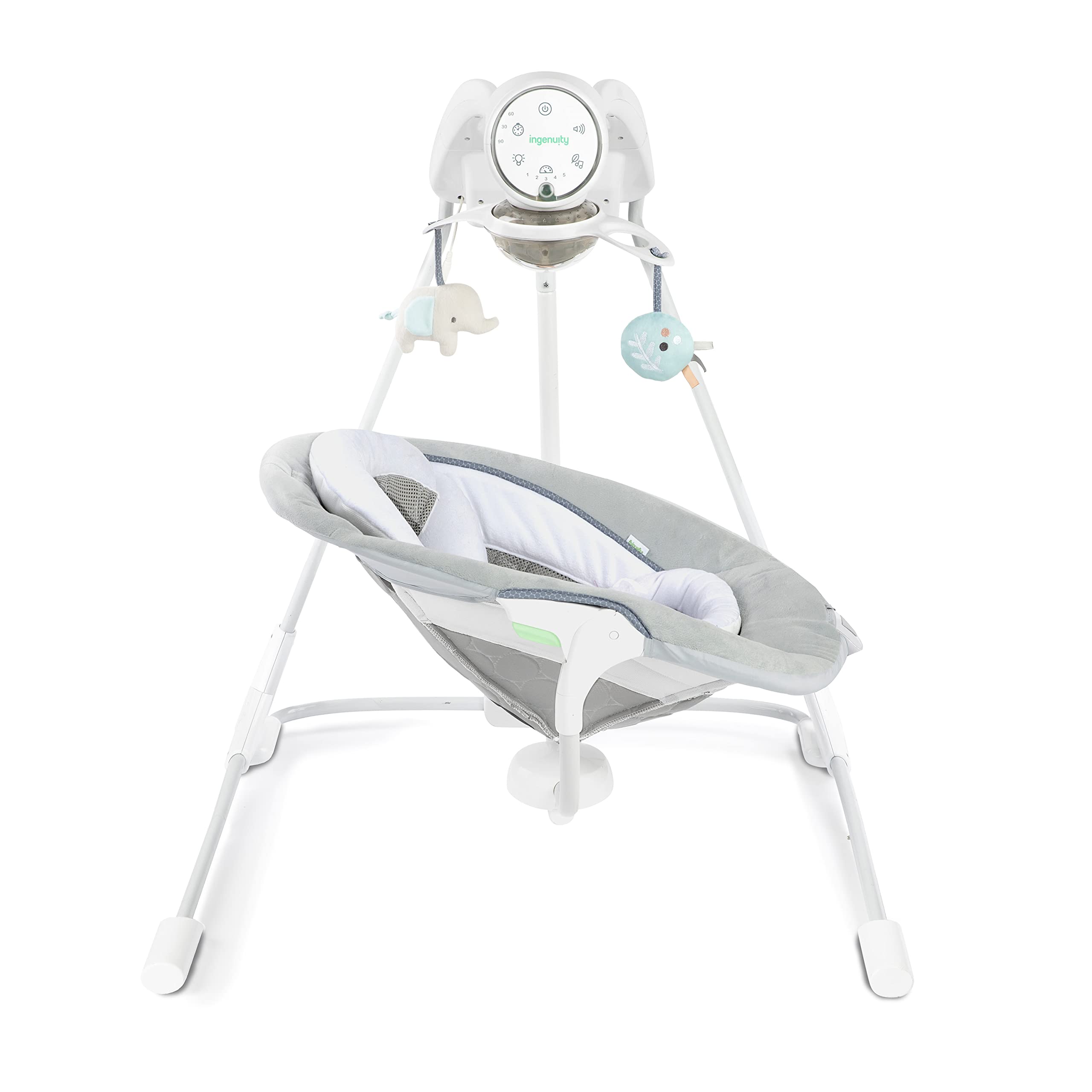 Ingenuity InLighten Soothing Swing - Swivel Infant Seat, Soothing Sounds, Lightweight Mesh - Dakota