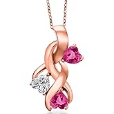 Gem Stone King 18K Rose Gold Plated Silver Lab Grown Diamond and Pink Created Sapphire Pendant Necklace for Women | 1.64 Cttw | Gemstone April Birthstone | Heart Shape 5MM | With 18 Inch Chain