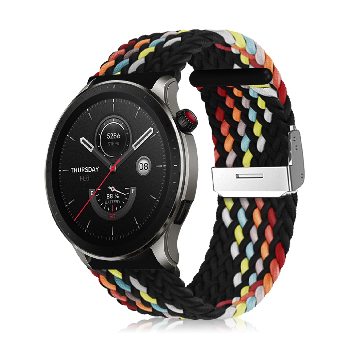 Niboow 22mm Strap for Amazfit T-Rex 3 Pro 48mm/Balance 2/Balance/Bip 6/Bip 5/Cheetah Pro, Sports Elastic Nylon Watch Band for Amazfit GTR 4/GTR 3 Pro/GTR 3/GTR 2e/Stratos 3/Stratos 2 - Black Rainbow