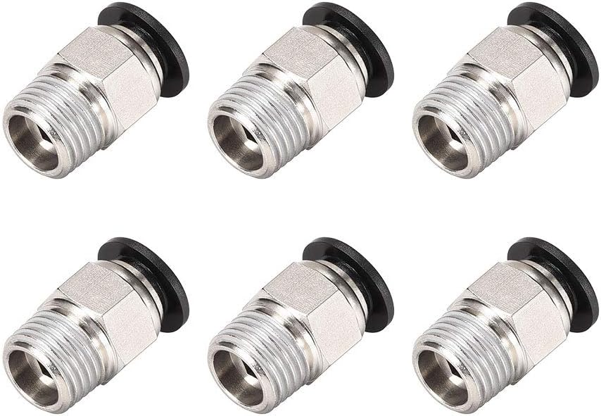 sourcing map Straight Pneumatic Push to Quick Connect Fittings 1/4NPT Male X 8mm Tube OD Silver Tone 6pcs