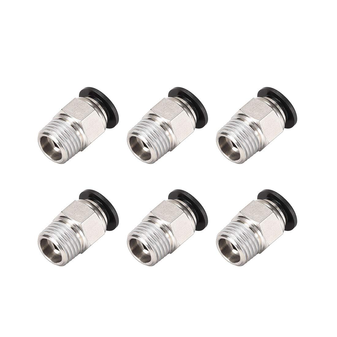 sourcing map Straight Pneumatic Push to Quick Connect Fittings 1/4NPT Male X 8mm Tube OD Silver Tone 6pcs