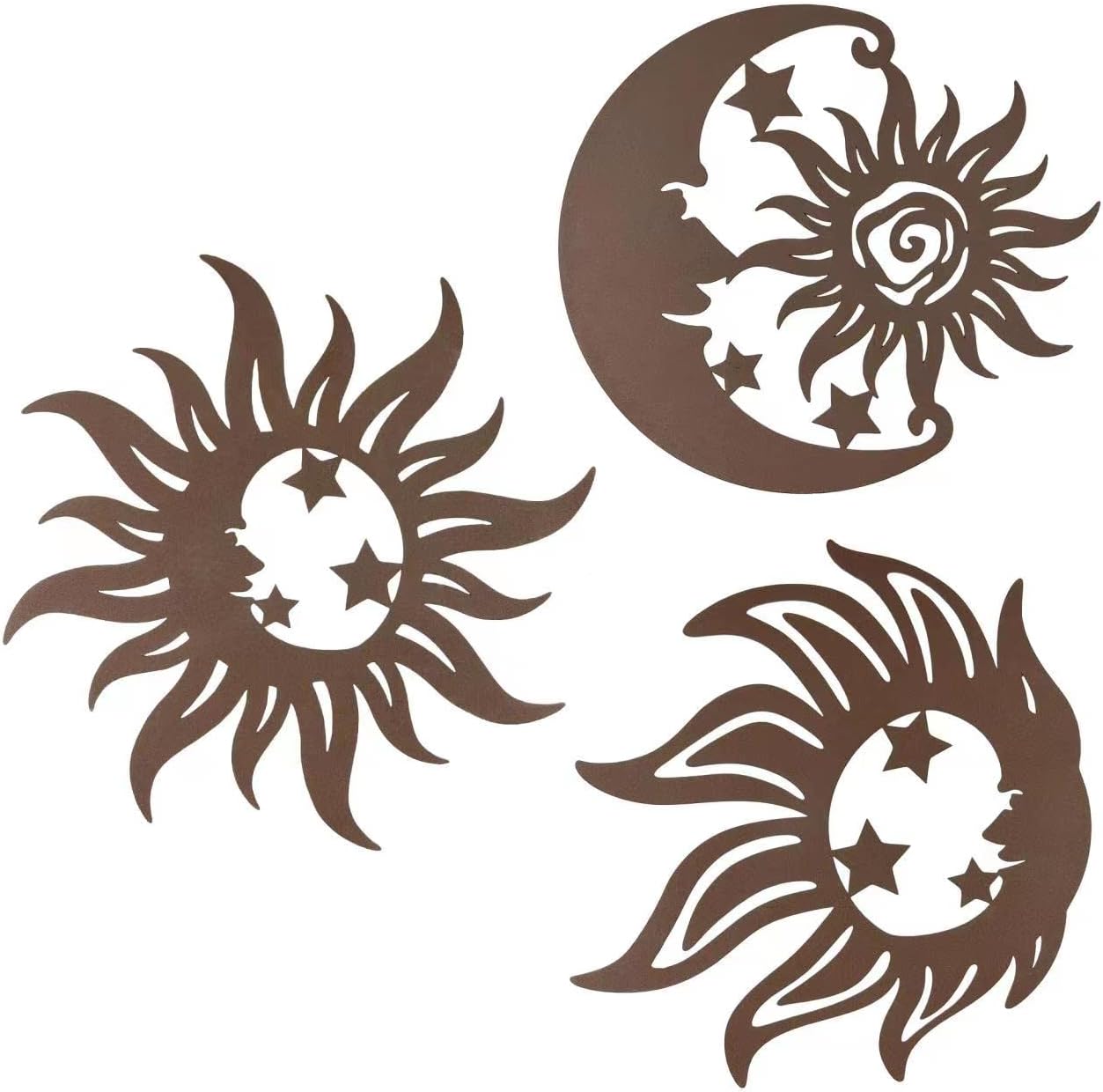 Plaques & Wall Art - Manortang Metal Wacky Sun Wall Decor Wrought Iron Sun Silhouette Wall Sculpture Indoor Outdoor Garden Wall Decor - 9.5 Inch Metal Sun Moon Stars Wall Hanging