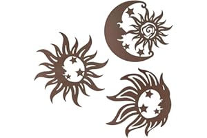 Manortang Metal Wacky Sun Wall Decor, Patio Garden Farmhouse Decor, Wrought Iron Sun Silhouette Wall Sculpture Indoor Outdoor - 9.5 Inch Sun Moon Stars Wall Art