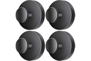 SOCORIA 2025 Upgraded Drill-Free Suction Cup Hooks, Stainless Steel Suction Cup Hooks for Shower, Mirror, Wall, Bathroom, Glass, Hanging Towels - 4 Pack, Black
