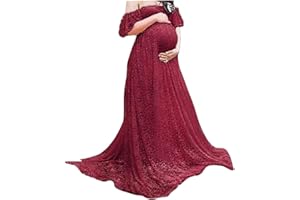 KUYYFDS Maternity Photography Dress Lace Fancy Pregnancy Gown Off Shoulder Floral for Pregnant White S