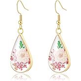 Aliravine Real Flower Earrings for Women, Christmas Jewelry Gifts, Handmade with Delicate Pressed Flowers, Meaningful and Elegant Present for Her, Boho Nature-Inspired Earrings