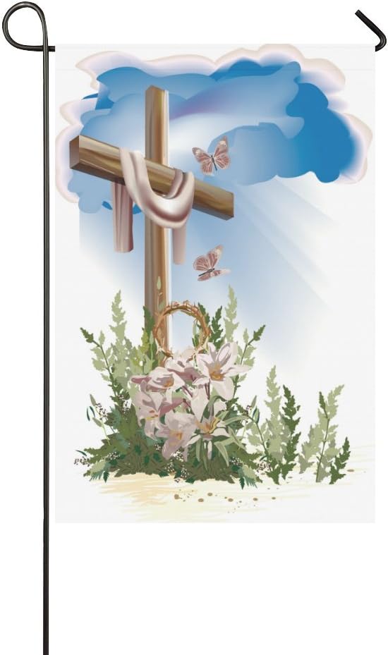 Catholic Christian Religious Church Gifts Cross Outdoor Summer Holiday Welcome Home Garden House Flag Fabric 12 x 18 inches