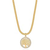Aoliantty Pendant Necklace,Stainless Steel,14K Gold Plated,Tree Icon,18 inches