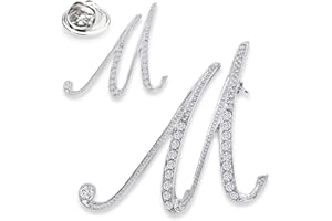 SINNKY A-Z Woman’s Letter Initial Brooch Pins, Silver Clear Crystal Rhinestone Breastpins Letter Stocking Pins 2size/package