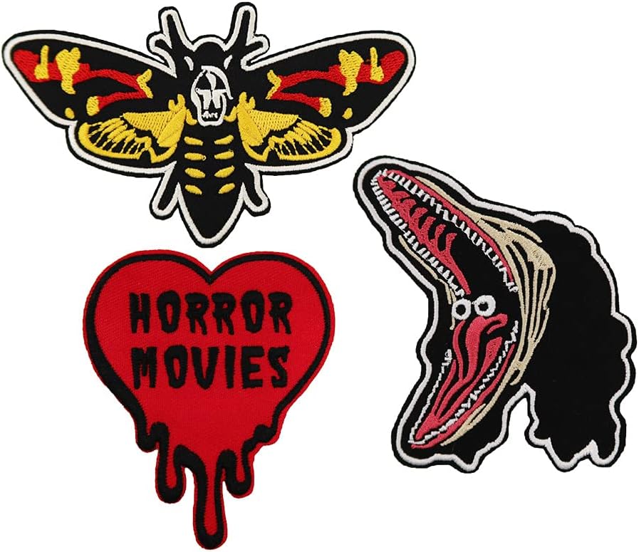 Mixed Media - I Love Horror Movies Moth Death Embroidered Iron On Patches Goth Gothic Emblem